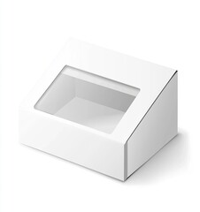 White blank cardboard packaging box with a transparent window for food, object on an isolated background, vector illustration mockup template.