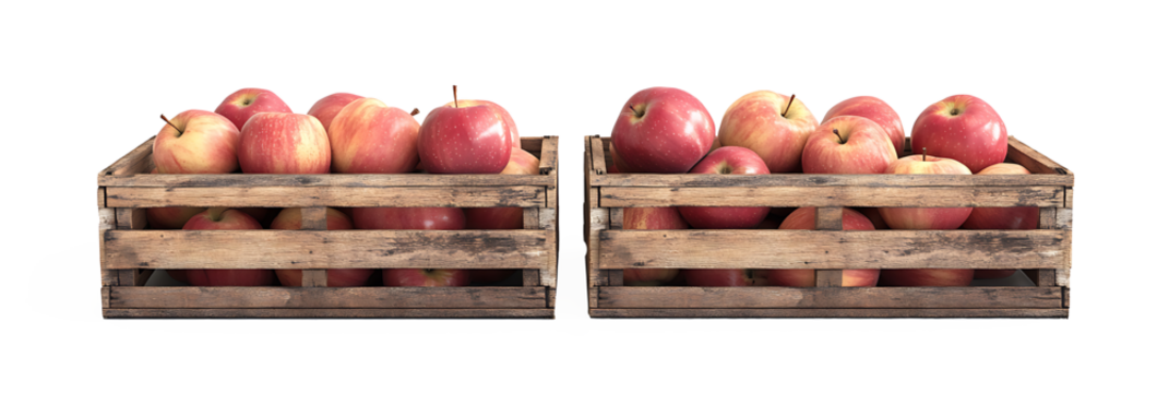 a couple of wooden crates full of apples