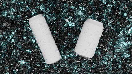mockup Beverage Cans on Top of a Pile of Cold Ice