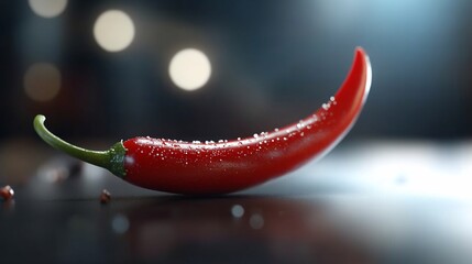 A Single Red Chili Pepper with Water Droplets
