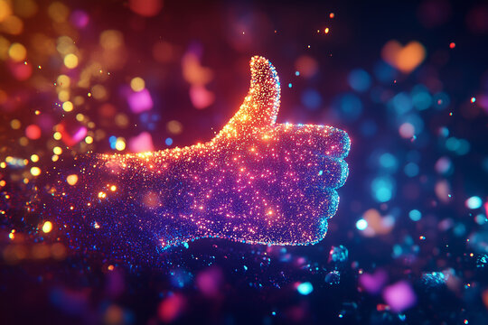 Colorful Thumbs-Up Symbolizing Technology, Social Media, and Online Engagement