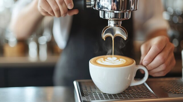 Skilled Barista Steaming Milk for Perfect Espresso Art Creation