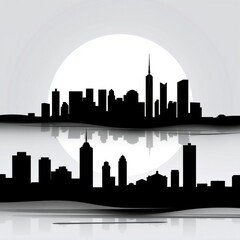 Naklejka premium City skyline at sunset with colorful reflections silhouetted skyline cityscape architecture illustration building city vector