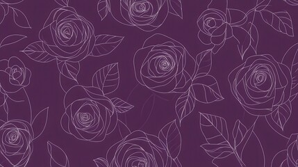 Elegant Rose Line Art Pattern Background. Delicate floral design with intricate rose illustrations. A beautiful botanical rose line art print for wallpaper or fabric design.