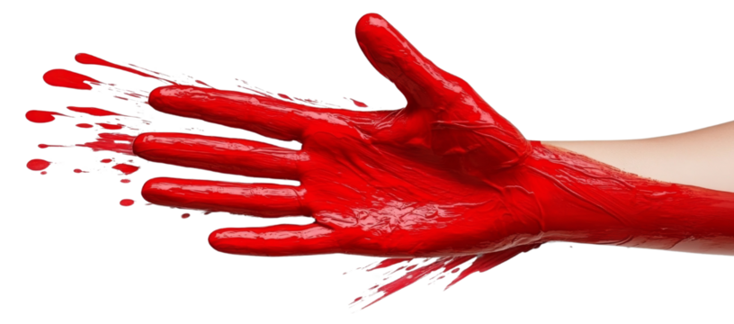PNG Vivid Red Painted Hand with Splashes, transparent background