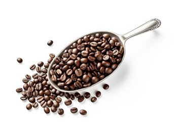 Fototapeta premium Spoon Coffee spoon and coffee beans roasted on a white background