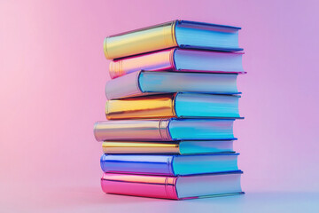 Brightly colored books stacked neatly against a pastel backdrop evoke a cheerful reading atmosphere