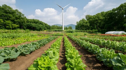 Holographic Wind Turbine in Community Garden Symbolizing Local Renewable Energy Initiatives
