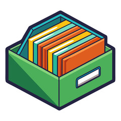 A vibrant green file tray displays a neat arrangement of colorful folders and documents. This setup highlights organization and efficiency in a workspace environment
