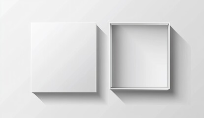 White open empty box mockup, top view, isolated on a transparent background. Vector illustration in white color, high resolution, professional photograph. The ultra-realistic photography style,