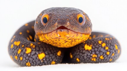 Fototapeta premium Colorful snake with bright orange markings on a white background
