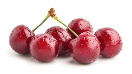 Fresh red cherries cluster, white background, food photography, recipe website