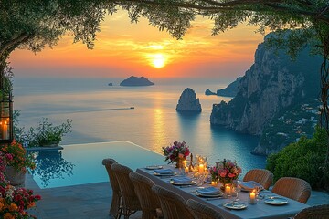 Sunset dinner with breathtaking ocean views A magical evening overlooking dramatic cliffs and tranquil waters
