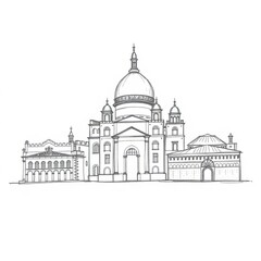 Elegant Church Architectural Sketch Drawing Print
