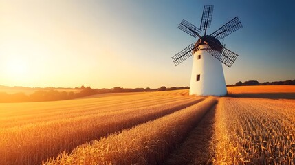 Obraz premium Photo of a historical windmill in the English countryside at sunset 