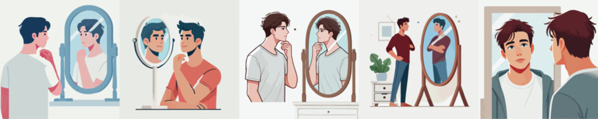 young man looking in the mirror vector