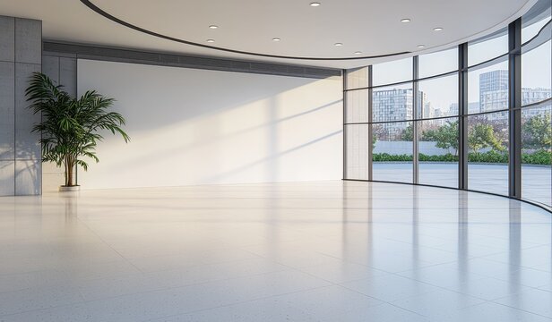 A realistic 3D render of a room with recessed ceiling spotlights that emit round glowing downlights at night. The scene incorporates artificial lighting from LED lamps, ideal for home or office