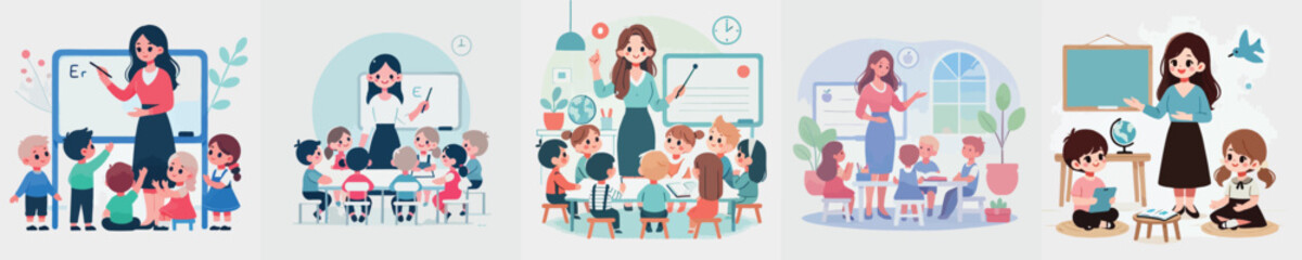 vector of woman teaching small child