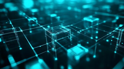 Futuristic Blockchain Smart Resource and Management Abstract Cyan Background