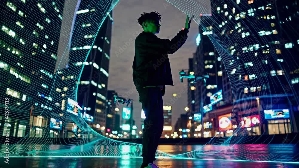 Poster software engineer uses hand gestures to control an augmented reality interface and a swarm of drones
