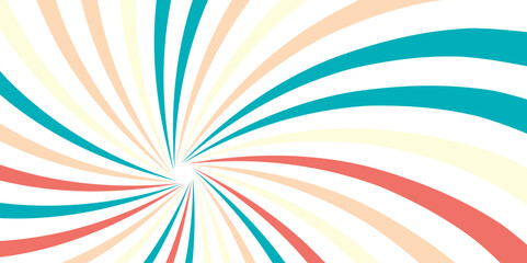 Horizontal retro groovy background with bright sunburst in style trendy colorful graphic print vector illustration. Red retro background with white circus style vector design. White and red sunburst.