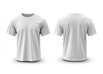 White T-shirt template, front and back view, isolated on a white background. Mockup for design print presentation, mock-up, print concept stock photo in high definition (HD), 
