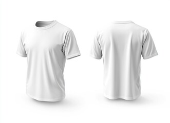 White T-shirt template, front and back view, isolated on a white background. Mockup for design print presentation, mock-up, print concept stock photo in high definition (HD), 
