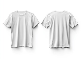 White T-shirt template, front and back view, isolated on a white background. Mockup for design print presentation, mock-up, print concept stock photo in high definition (HD), 