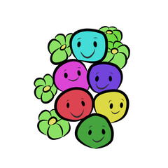 Colorful circular shapes representing facial expressions with a white background