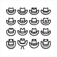 Cowboy hat icon set silhouette on white background
