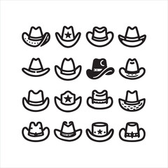 Cowboy hat icon set silhouette on white background

