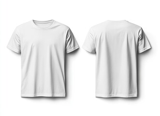 White T-shirt template, front and back view, isolated on a white background with a clipping path for your design or mockup of a T-shirt. Mock-up garment template, the stock photo contest winner,