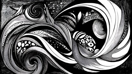 abstract black white flowing patterns artistic style image