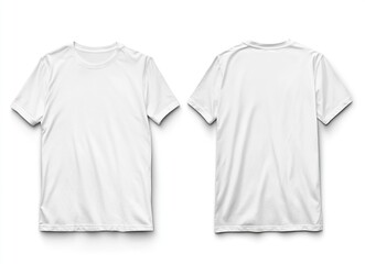 White T-shirt template, front and back view, isolated on a white background with a clipping path for your design or mockup of a T-shirt. Mock-up garment template, the stock photo contest winner,