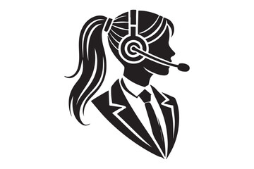 call center agent in profile view silhouette logo