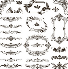 Vintage design lace borders monogram logo and corners, dividers Vector set art deco floral ornaments elements