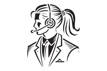 call center agent in profile view silhouette logo
