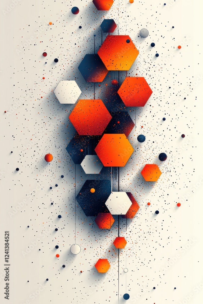 Poster abstract hexagonal design with vibrant colors and a geometric pattern