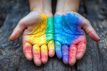 Colorful hands with paint showcasing creativity and diversity