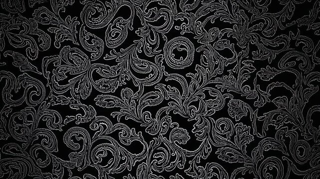 Intricate silver floral motifs create a luxurious and sophisticated pattern against a rich black backdrop, showcasing an elegant design suitable for various applications