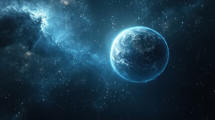 Earth Glowing Brightly In A Cosmic Nebula