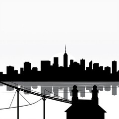 Vibrant city skyline with skyscrapers captured with a misty reflection emphasizing urban architecture and cityscape aesthetics silhouetted skyline cityscape architecture illustration building city vec