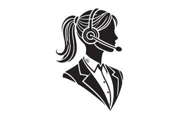 call center agent in profile view silhouette logo