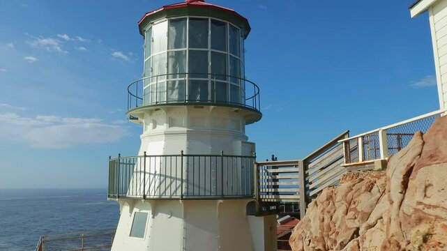Iconic Point Reyes Lighthouse in California overlooking the Pacific Ocean. A historic landmark surrounded by dramatic coastal views, perfect for nature lovers, photographers, and travelers seeking bre