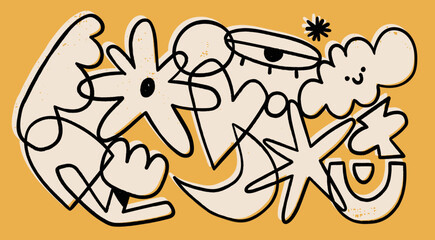 Various doodle outline shapes, curves, lines. Abstract contemporary, unique, trendy style. Hand drawn modern Vector illustration. Sticker, logo, icon, poster, wallpaper, textile print template
