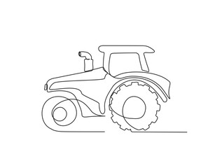 Continuous one line drawing of farmer tractor vehicle. Agricultural tractor in single line draw illustration. Editable stroke.