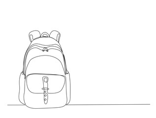Continuous one line drawing of school bag design. Backpack in single line draw illustration. Editable stroke.