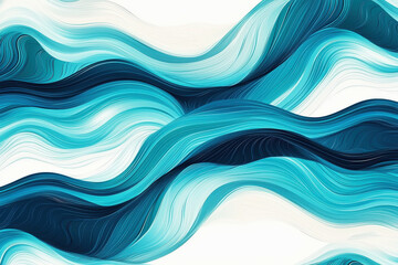 Fototapeta premium Dynamic abstract waves in soothing blue and teal shades create a modern fluid design on a white background