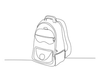 Continuous one line drawing of school bag design. Backpack in single line draw illustration. Editable stroke.