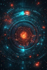Obraz premium Futuristic Digital Interface Featuring Dynamic Circular Data and Energy Patterns